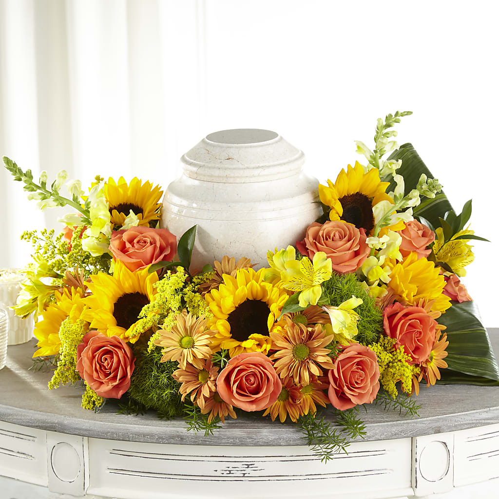 Faithful Sunflower Cremation Adornment – GIA'S GARDEN FLOWER SHOP INC, Bronx NY