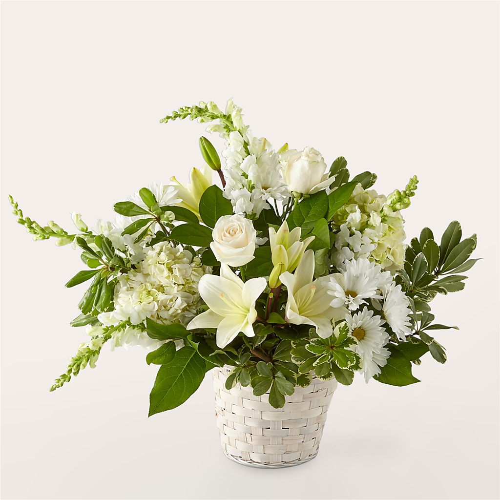 Ivory Elegance Floral Basket – GIA'S GARDEN FLOWER SHOP INC, Bronx NY