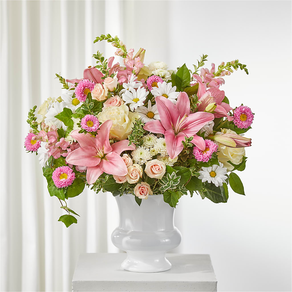 Empathetic Blooms Urn Arrangement – GIA'S GARDEN FLOWER SHOP INC, Bronx NY