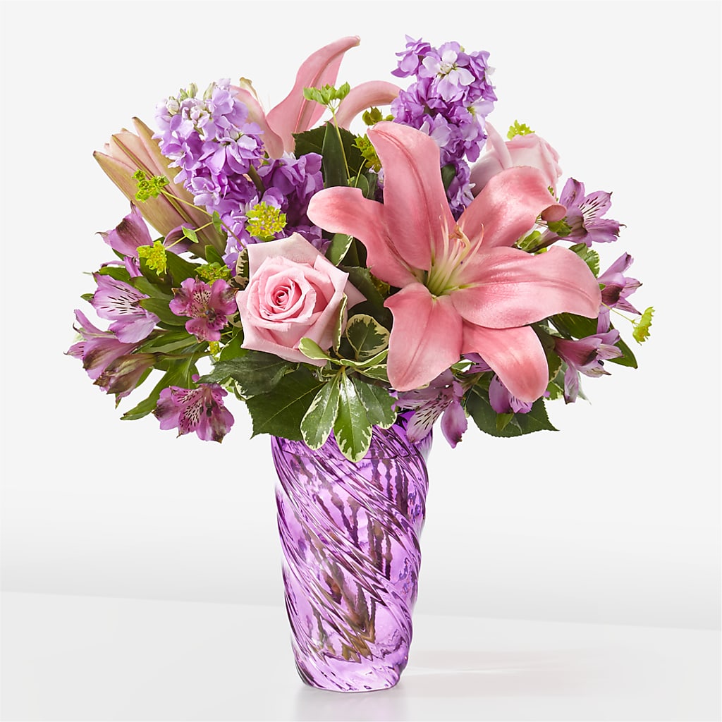 Precious Petals Bouquet with Luxe Swirl Vase – GIA'S GARDEN FLOWER SHOP INC, Bronx NY