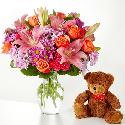 One and Only Bouquet and Bear Bundle – GIA'S GARDEN FLOWER SHOP INC, Bronx NY