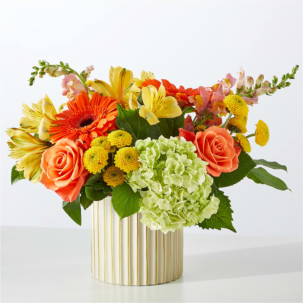 Autumn Sunshine Bouquet with Ivory Vase – GIA'S GARDEN FLOWER SHOP INC, Bronx NY