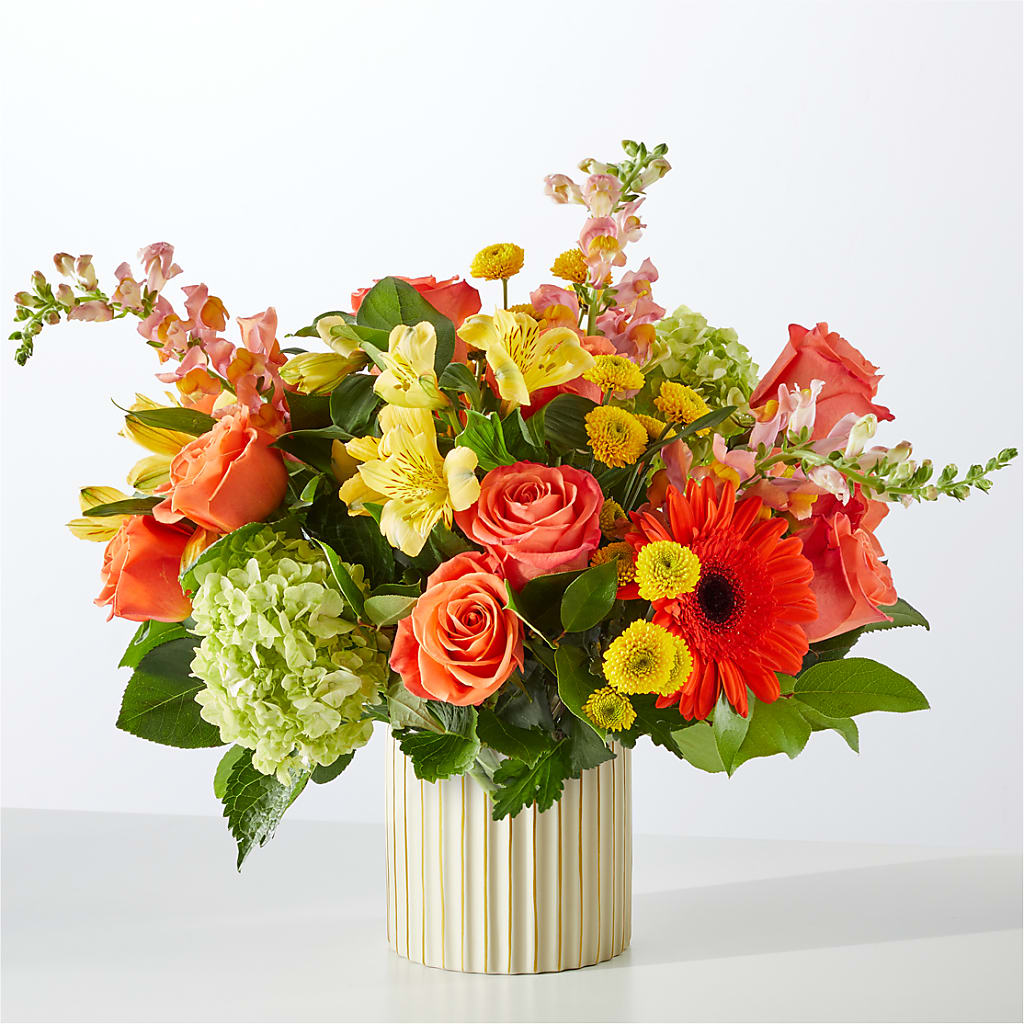Autumn Sunshine Bouquet with Ivory Vase – GIA'S GARDEN FLOWER SHOP INC, Bronx NY