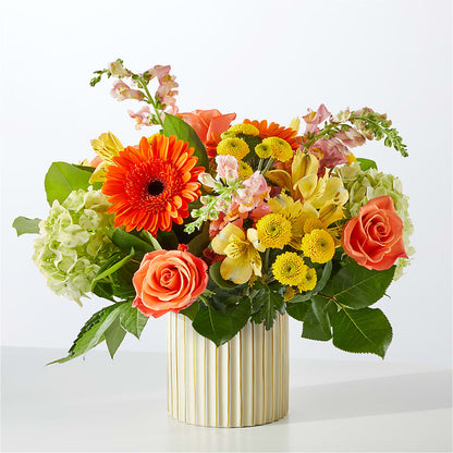Autumn Sunshine Bouquet with Ivory Vase – GIA'S GARDEN FLOWER SHOP INC, Bronx NY