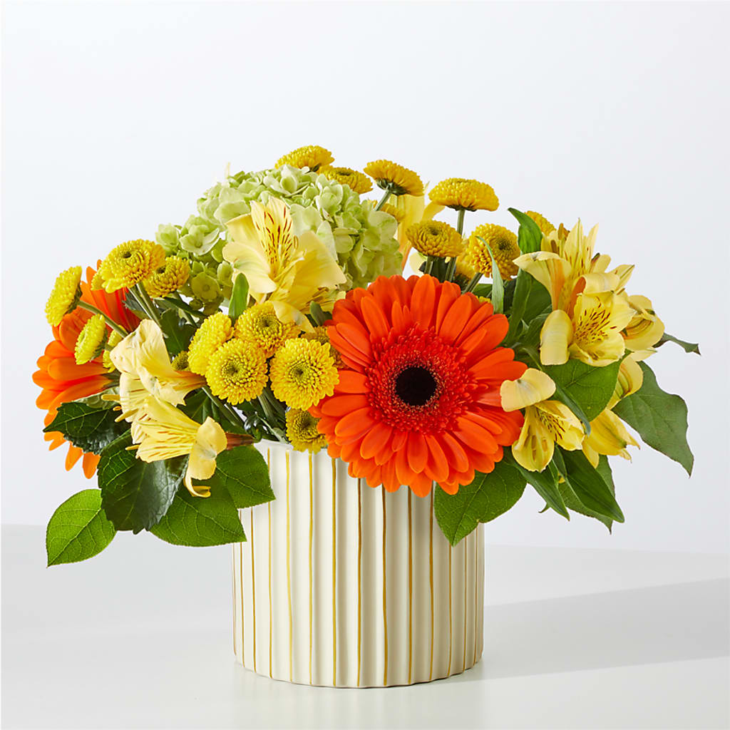 Autumn Sunshine Bouquet with Ivory Vase – GIA'S GARDEN FLOWER SHOP INC, Bronx NY